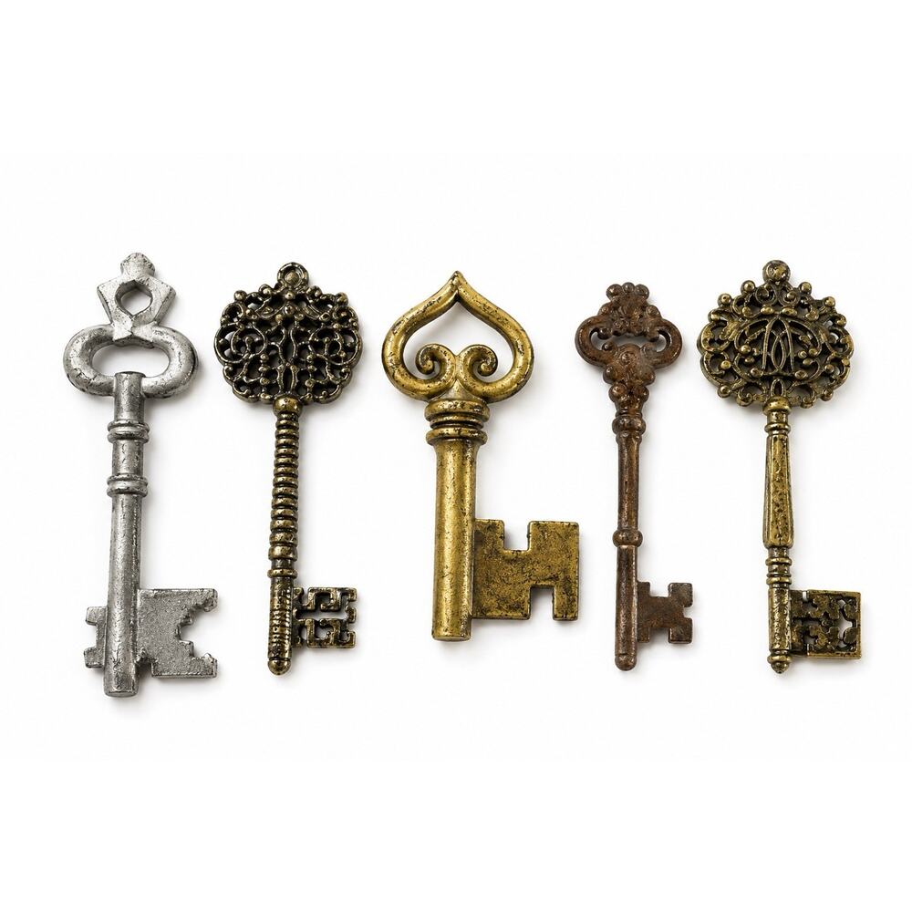 5 Large Decorative Metal Skeleton Keys Vintage Style Wall Decor Craft Keys 4–5”